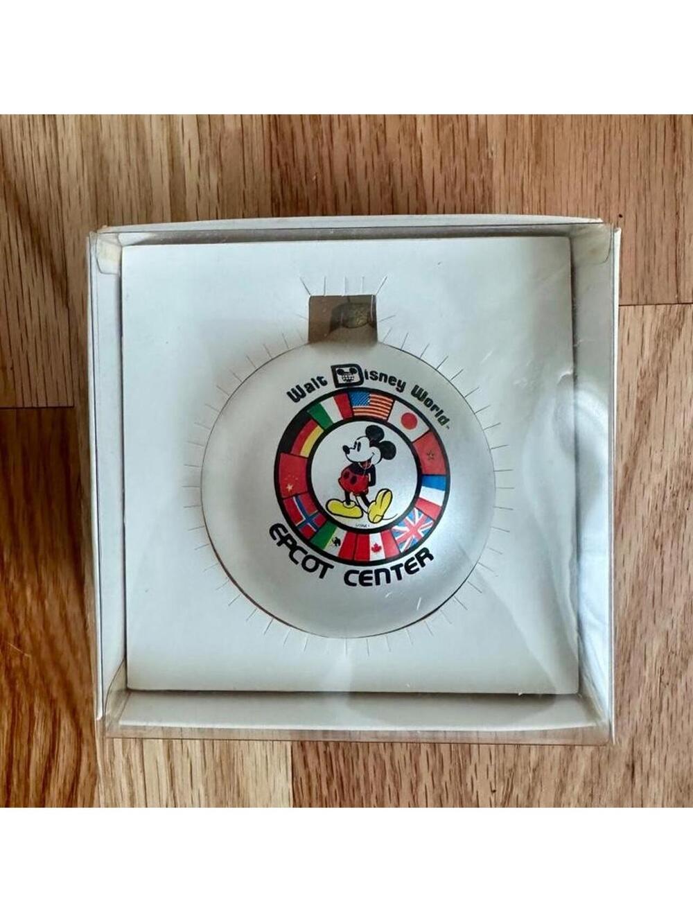 Vintage Disney EPCOT Center Mickey Mouse Glass Ornament World Flags WDW 80s